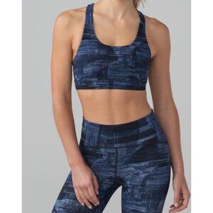 Lululemon Set 4/ 6 Blue Invigorate Bra Train Times Crop Leggings Blue Athletic